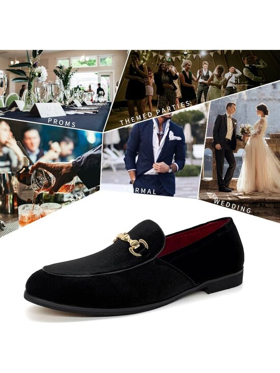 Men\'s Black Rubber Velvet Loafers Glitter Suede Slipper Slip-On Tuxedo Shoes main image 4